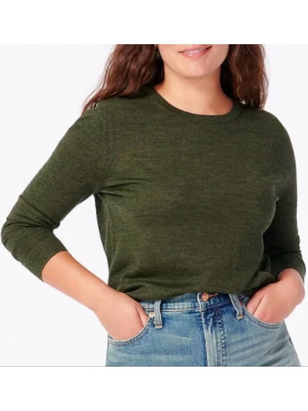 J. Crew Olive Heathered Olive Green Crew Neck Sweater Merino Wool Blend XXS